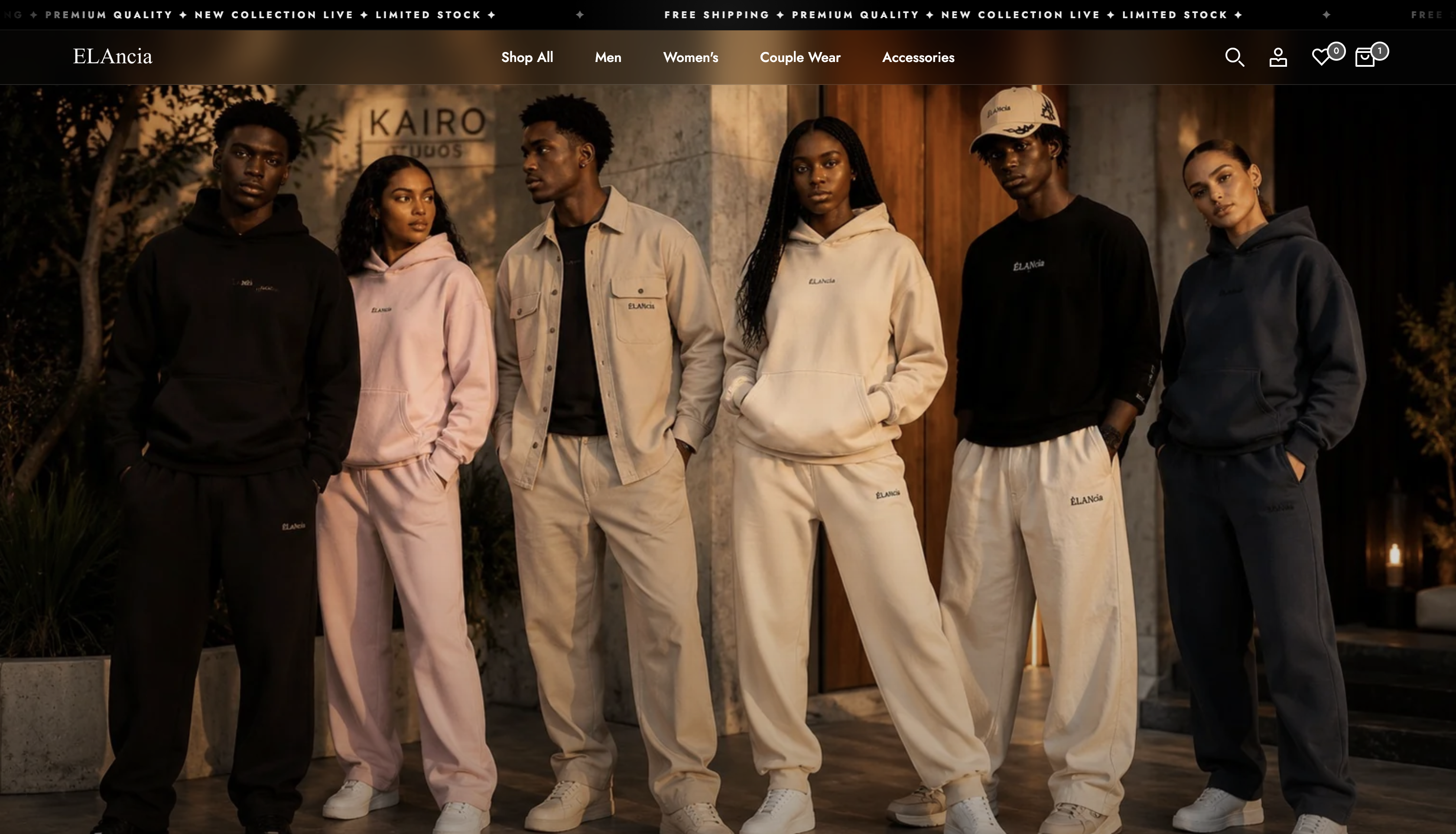 Elancia Shopify e-commerce website